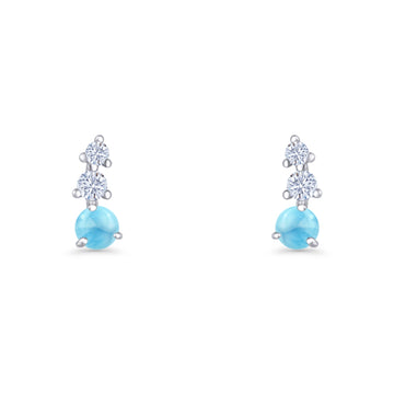 Three Stone Larimar 8.2mm Tapered CZ Stud Earring 925 Sterling Silver Wholesale